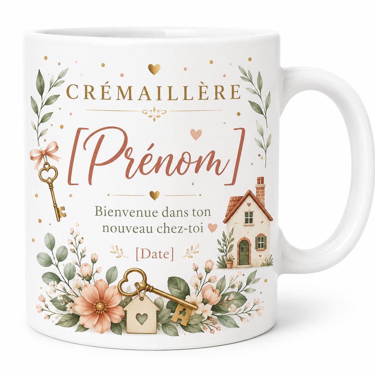 Mug Crémaillère Personnalisé, Cadeau Nouvelle Maison avec Prénom et Date