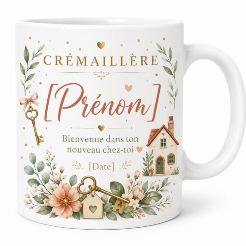 Mug Crémaillère Personnalisé, Cadeau Nouvelle Maison avec Prénom et Date