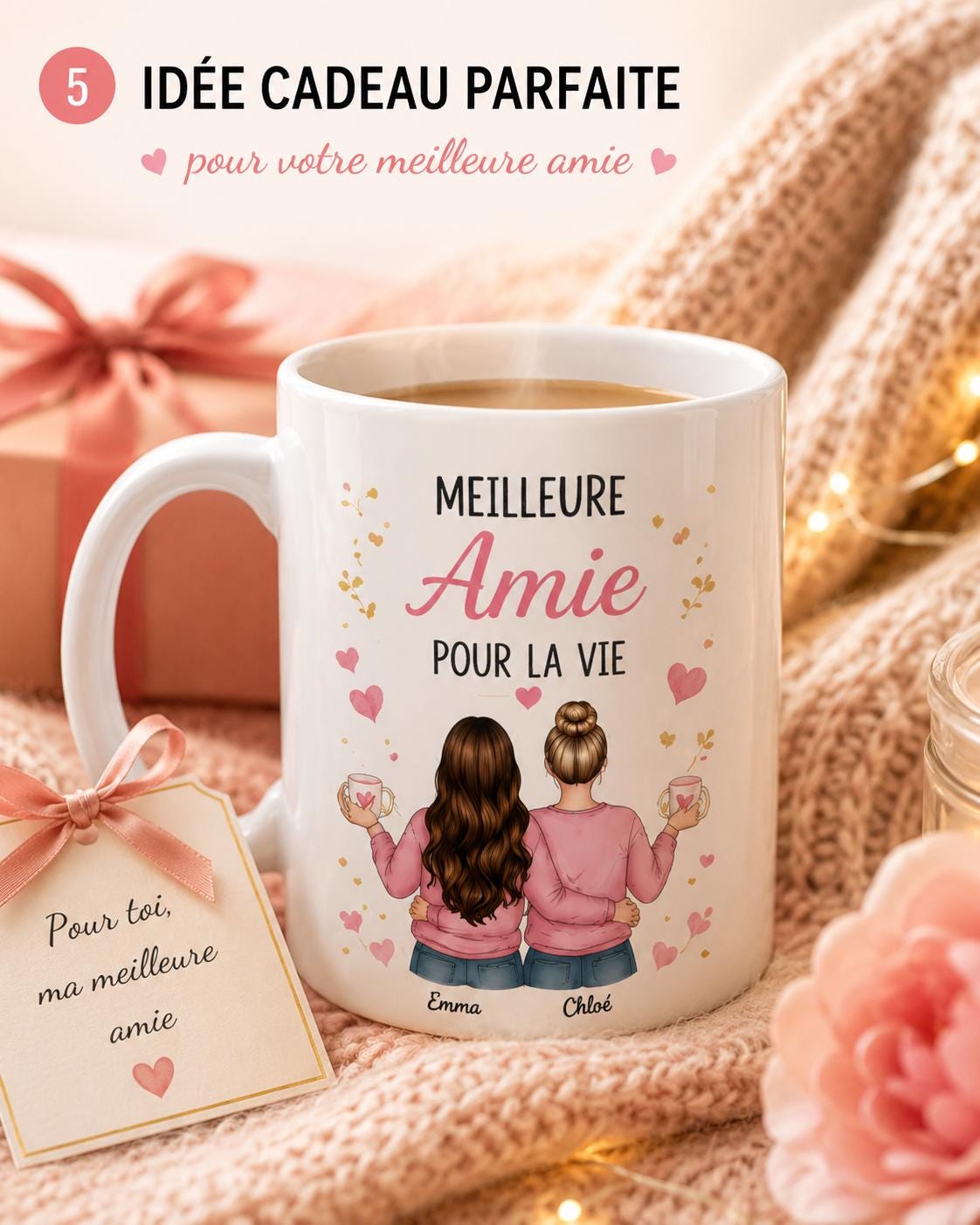 Mug Meilleure Amie Personnalisé, Cadeau Amitié avec Prénom et Message