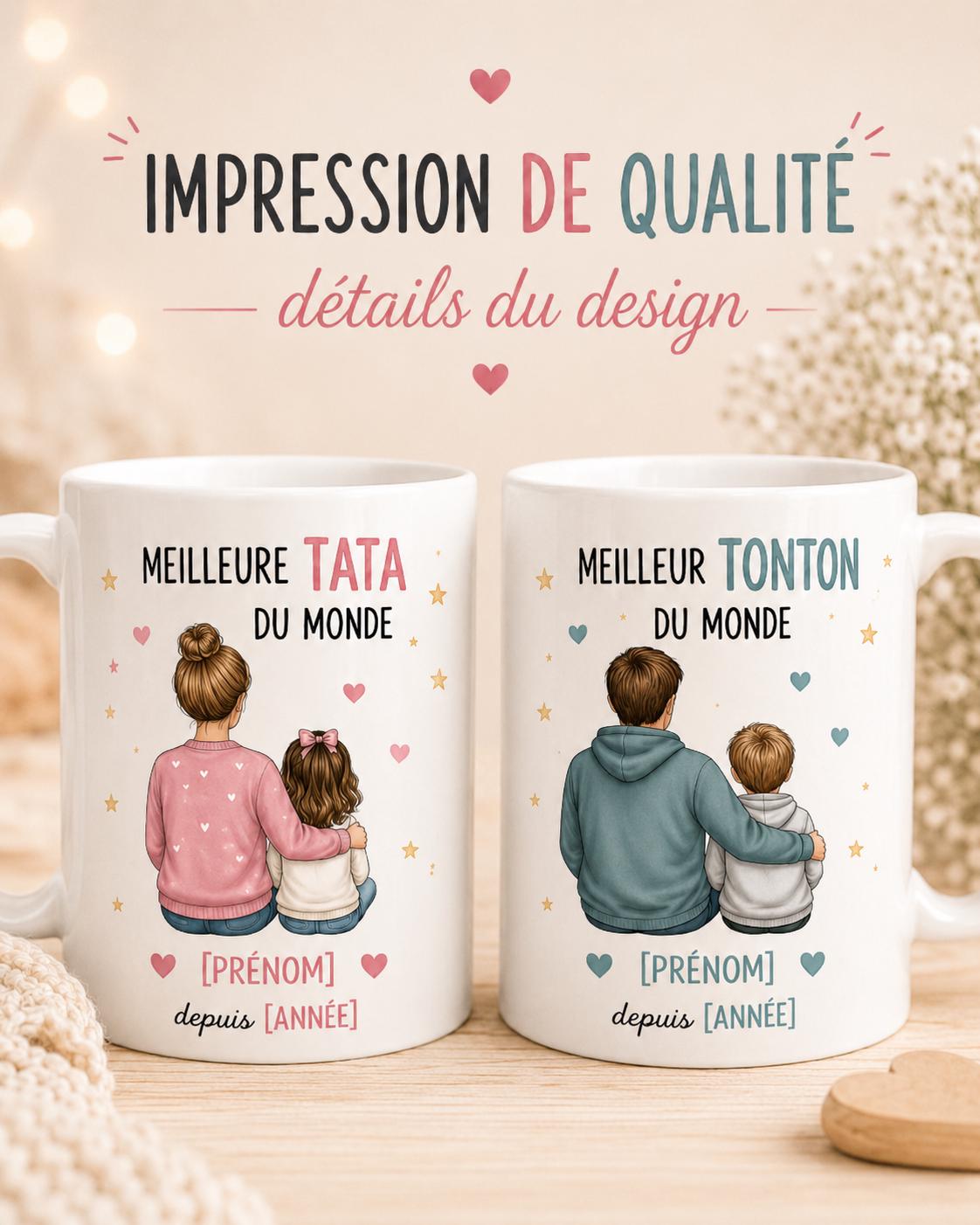 Mug Tata ou Tonton Personnalisé, Cadeau Famille avec Prénom et Message