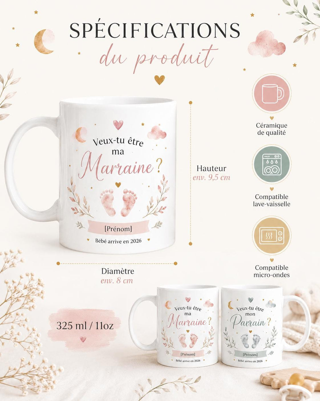 Mug Parrain Marraine Annonce Bébé, Veux-tu Être Mon Parrain ou Ma Marraine