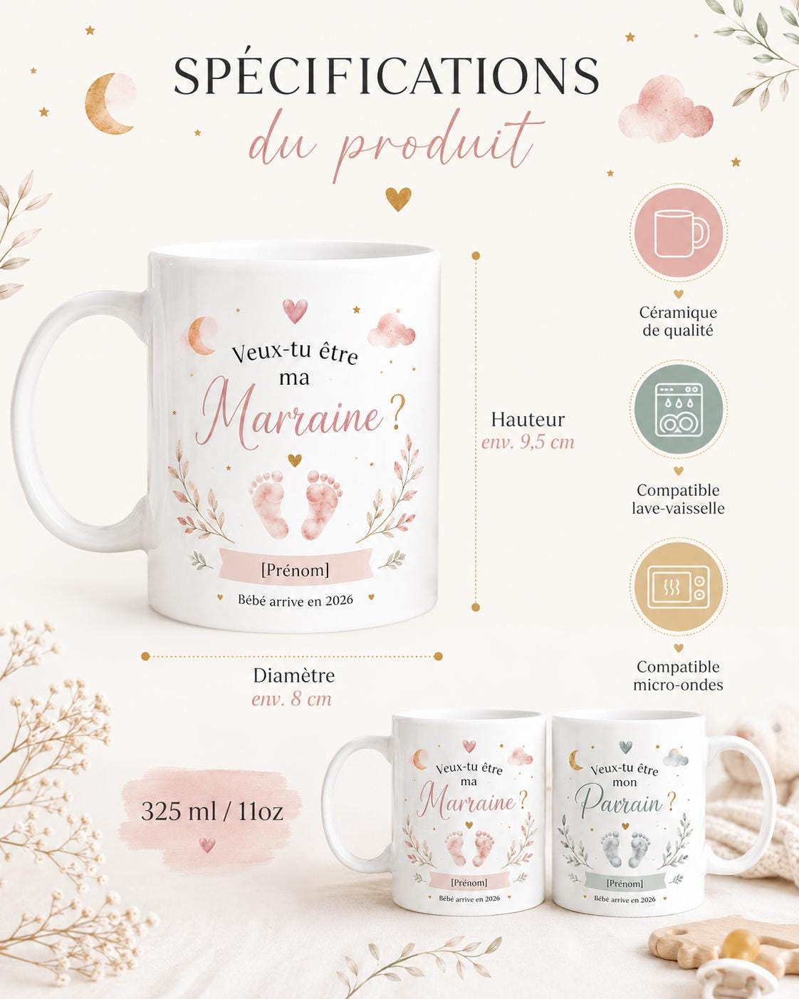 Mug Parrain Marraine Annonce Bébé, Veux-tu Être Mon Parrain ou Ma Marraine