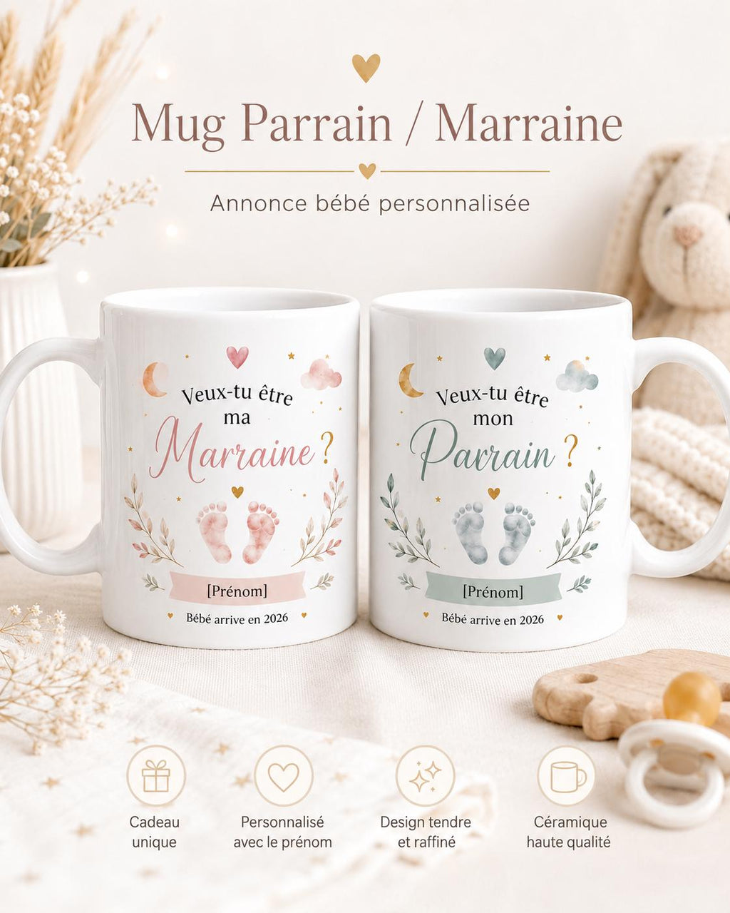 Mug Parrain Marraine Annonce Bébé, Veux-tu Être Mon Parrain ou Ma Marraine