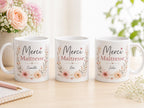Exemple de personnalisation mug Merci Maîtresse avec prénom de l'enfant