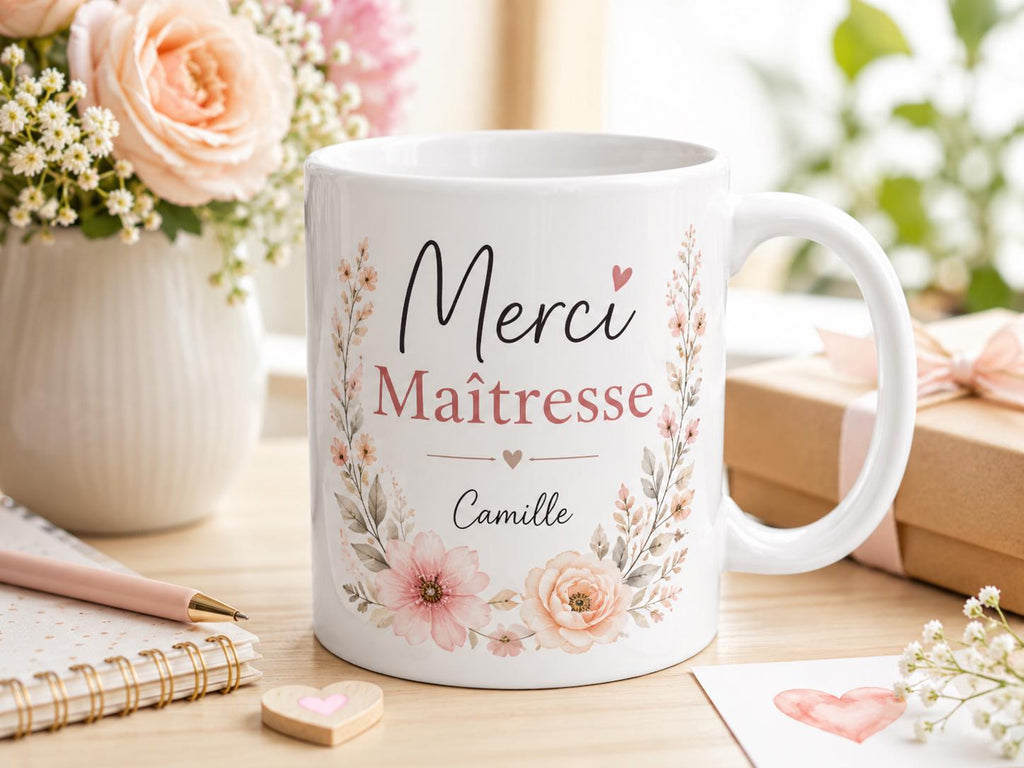 Mug Merci Maîtresse personnalisé emballé avec soin, cadeau prêt à offrir