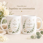 Mug Baptême Communion Personnalisé, Prénom et Date, Cadeau Religieux Enfant Fille Garçon, Tasse Souvenir Chrétien