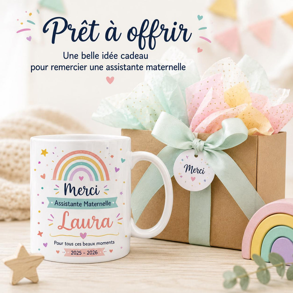 Mug Nounou Personnalisé, Cadeau Assistante Maternelle avec Prénom, Tasse Merci Nounou Fin d’Année, Souvenir Enfant