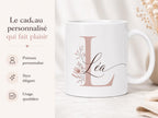 Mug Prénom Personnalisé avec Initiale, Tasse Fleurie Personnalisée, Cadeau Femme, Amie, Maîtresse ou Nounou