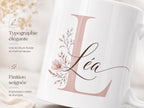 Mug Prénom Personnalisé avec Initiale, Tasse Fleurie Personnalisée, Cadeau Femme, Amie, Maîtresse ou Nounou