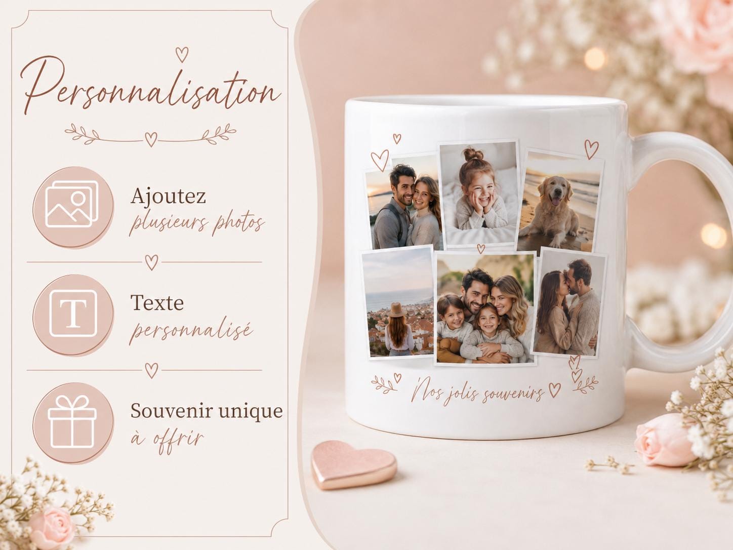 Mug Photo Pêle-Mêle Personnalisé, Tasse avec Plusieurs Photos, Cadeau Photo Famille Couple, Mug Souvenirs