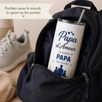 Gourde personnalisée papa avec prénom et date – cadeau fête des pères, bouteille isotherme 591 ml avec paille