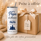 Gourde personnalisée papa avec prénom et date – cadeau fête des pères, bouteille isotherme 591 ml avec paille