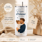 Gourde Papa Personnalisée avec Photo, Prénom et Texte, Cadeau Fête des Pères, Gourde Isotherme 591 ml avec Paille
