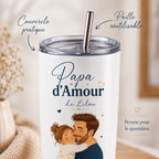 Gourde Papa Personnalisée avec Photo, Prénom et Texte, Cadeau Fête des Pères, Gourde Isotherme 591 ml avec Paille