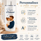 Gourde Papa Personnalisée avec Photo, Prénom et Texte, Cadeau Fête des Pères, Gourde Isotherme 591 ml avec Paille