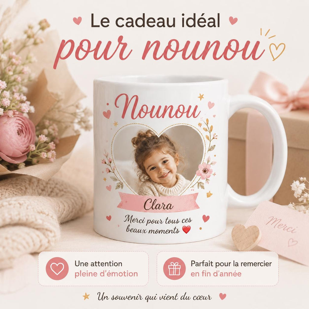 Mug nounou personnalisé avec photo et prénom – Tasse en céramique 325 ml