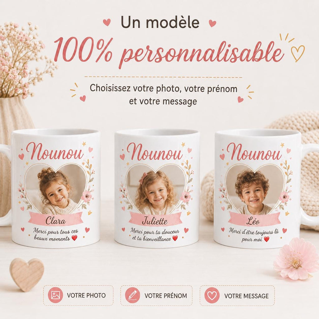 Mug nounou personnalisé avec photo et prénom – Tasse en céramique 325 ml