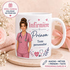 Mug infirmière personnalisé avec avatar et prénom – Cadeau soignante, collègue ou diplômée