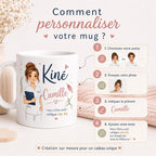 Mug kiné personnalisé avec avatar et prénom – Cadeau kinésithérapeute, collègue ou diplômé