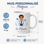 Mug médecin personnalisé avec avatar et prénom – Cadeau docteur, collègue ou diplômé