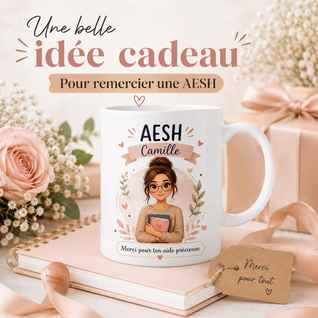 Mug AESH personnalisé avec avatar et prénom – Cadeau accompagnant scolaire