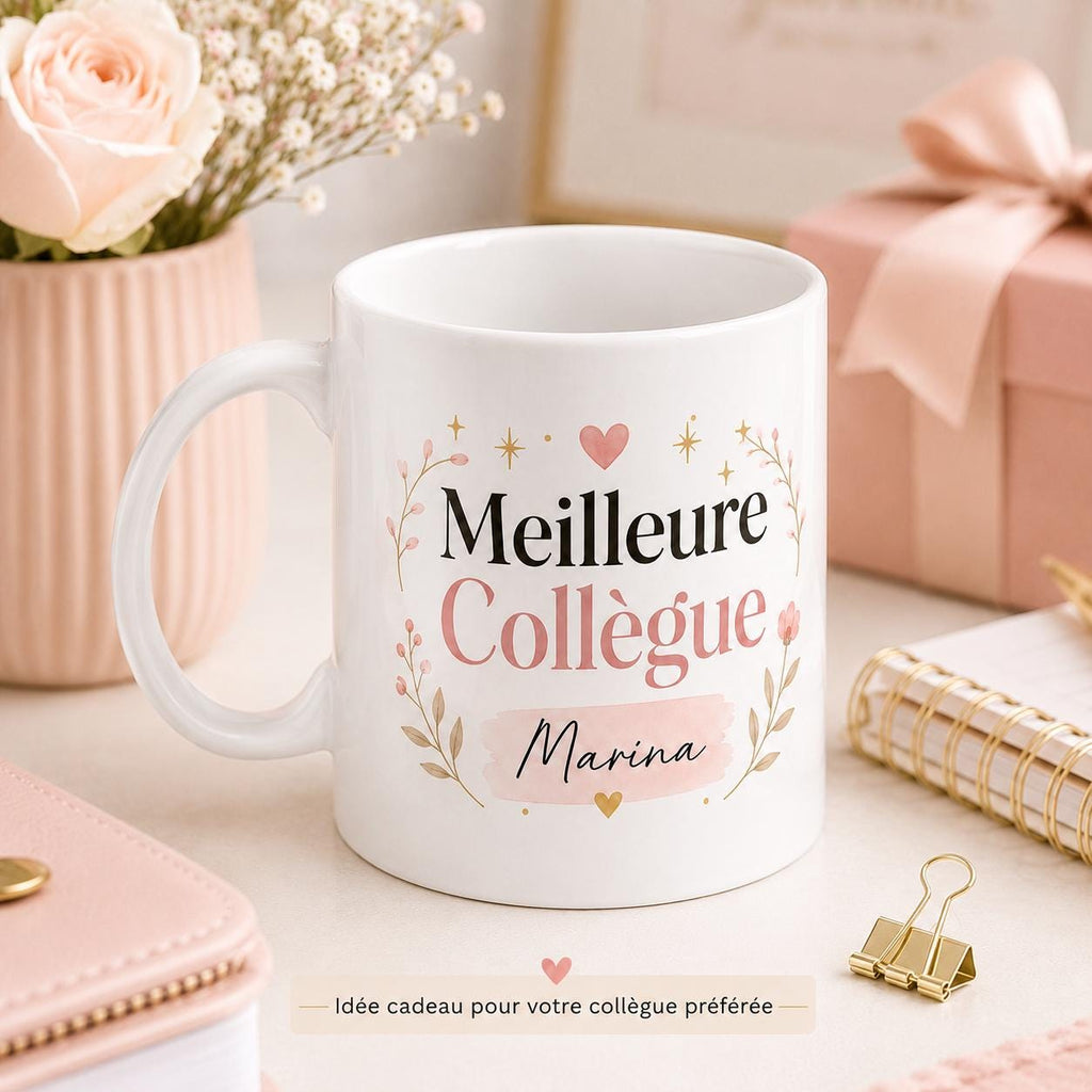 Mug meilleure collègue personnalisé avec prénom – Cadeau collègue en or, départ ou anniversaire