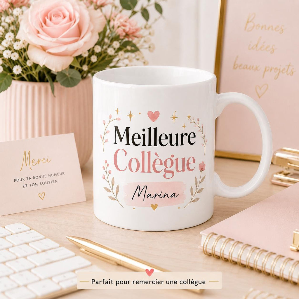 Mug meilleure collègue personnalisé avec prénom – Cadeau collègue en or, départ ou anniversaire