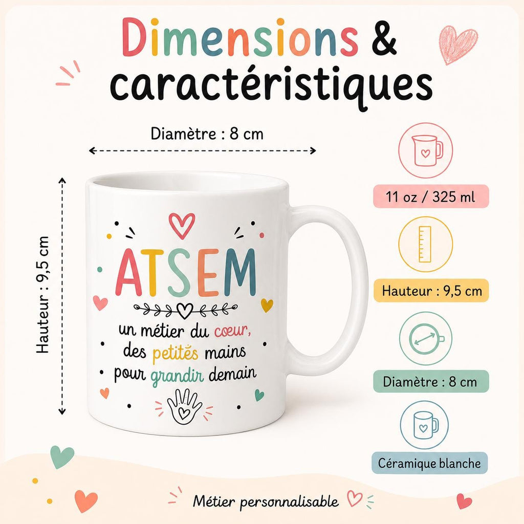 Mug ATSEM personnalisé avec avatar et prénom – Cadeau fin d’année école maternelle