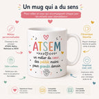 Mug ATSEM personnalisé avec avatar et prénom – Cadeau fin d’année école maternelle