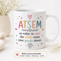 Mug ATSEM personnalisé avec avatar et prénom – Cadeau fin d’année école maternelle