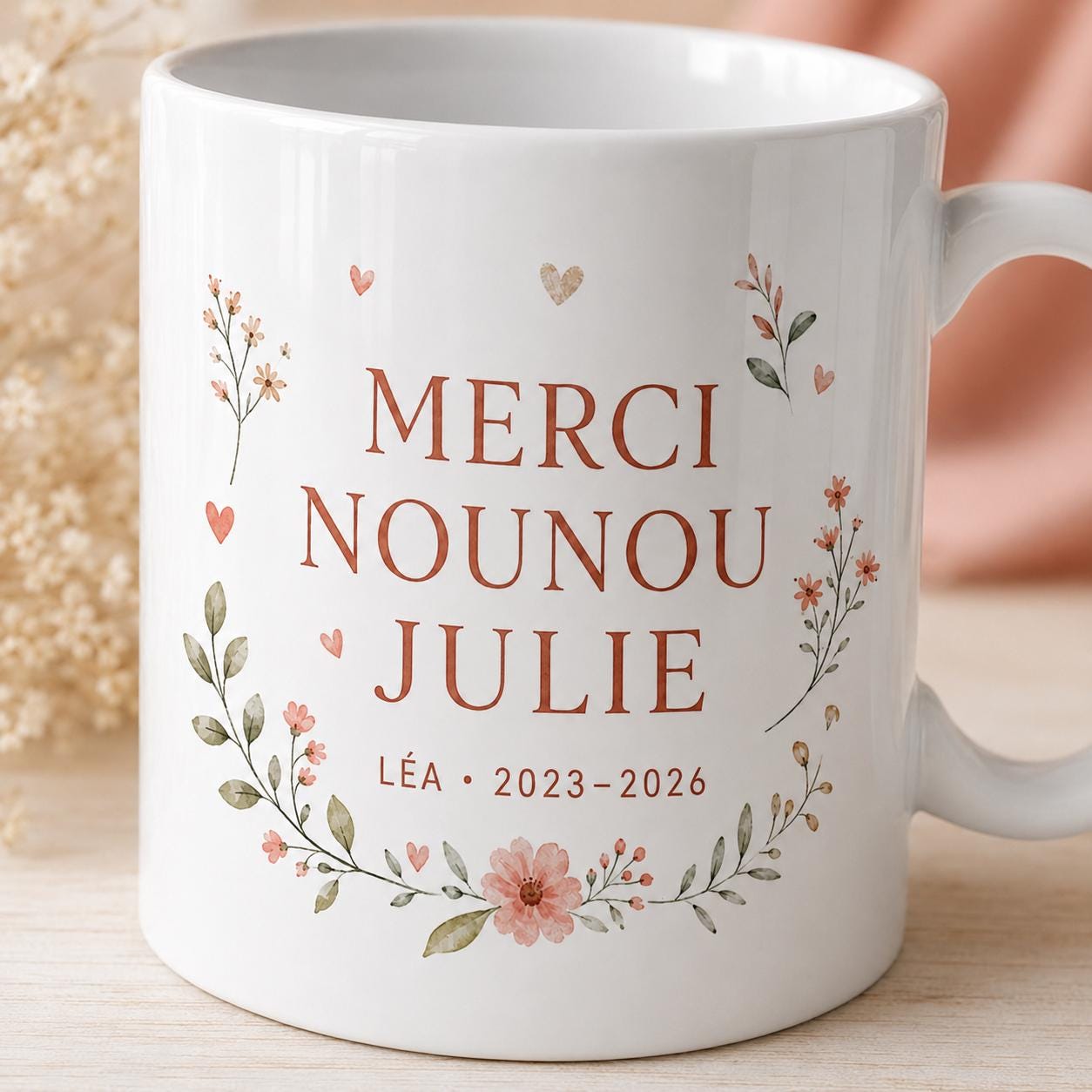 Mug nounou personnalisé fin de contrat, cadeau merci nounou, tasse prénom enfant, souvenir assistante maternelle