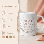 Mug nounou personnalisé fin de contrat, cadeau merci nounou, tasse prénom enfant, souvenir assistante maternelle