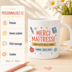 Mug merci maîtresse personnalisé fin d’année scolaire, cadeau institutrice, tasse prénom enfant pour enseignante