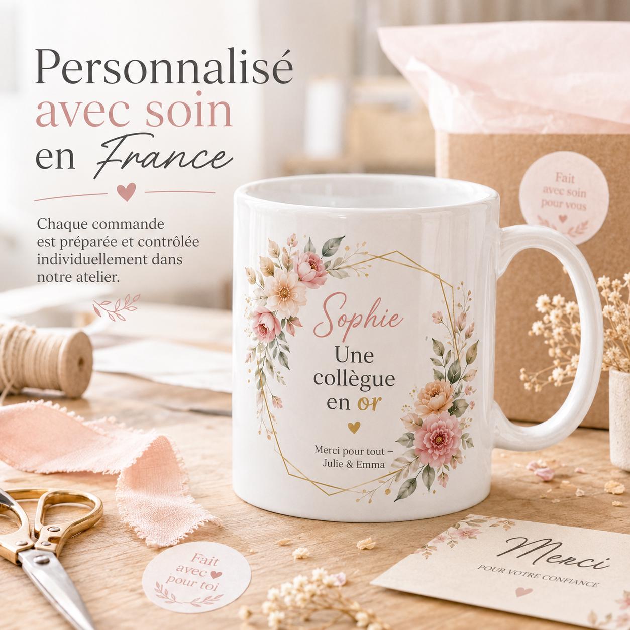 Exemples de messages à inscrire sur une tasse personnalisée pour collègue.
