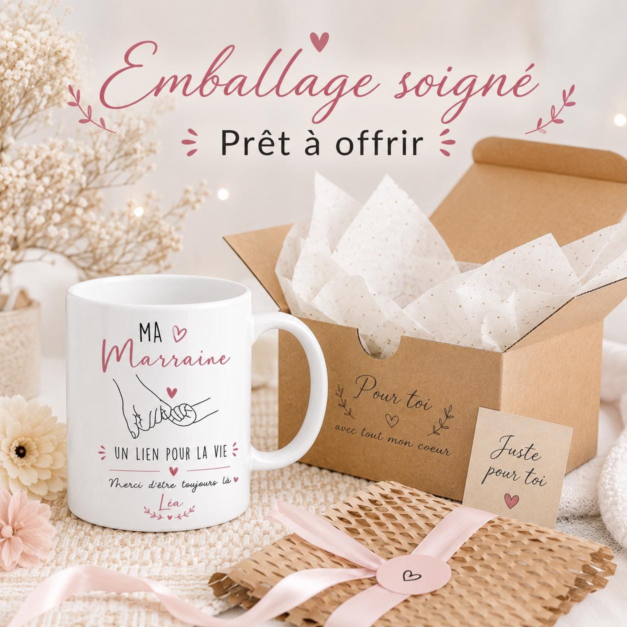 Mug marraine personnalisé avec prénom – Cadeau marraine original – Tasse céramique 325 ml – Baptême ou anniversaire