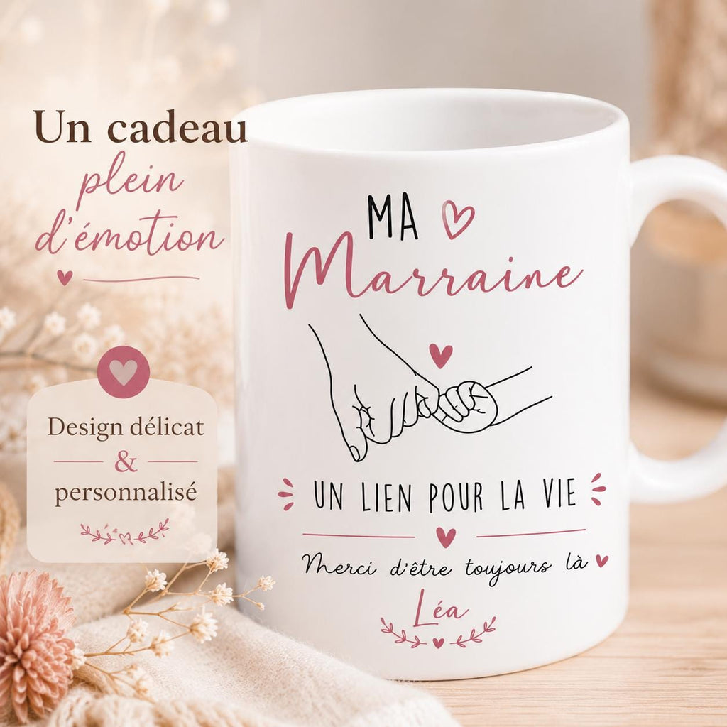 Mug marraine personnalisé avec prénom – Cadeau marraine original – Tasse céramique 325 ml – Baptême ou anniversaire