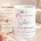 Mug marraine personnalisé avec prénom – Cadeau marraine original – Tasse céramique 325 ml – Baptême ou anniversaire