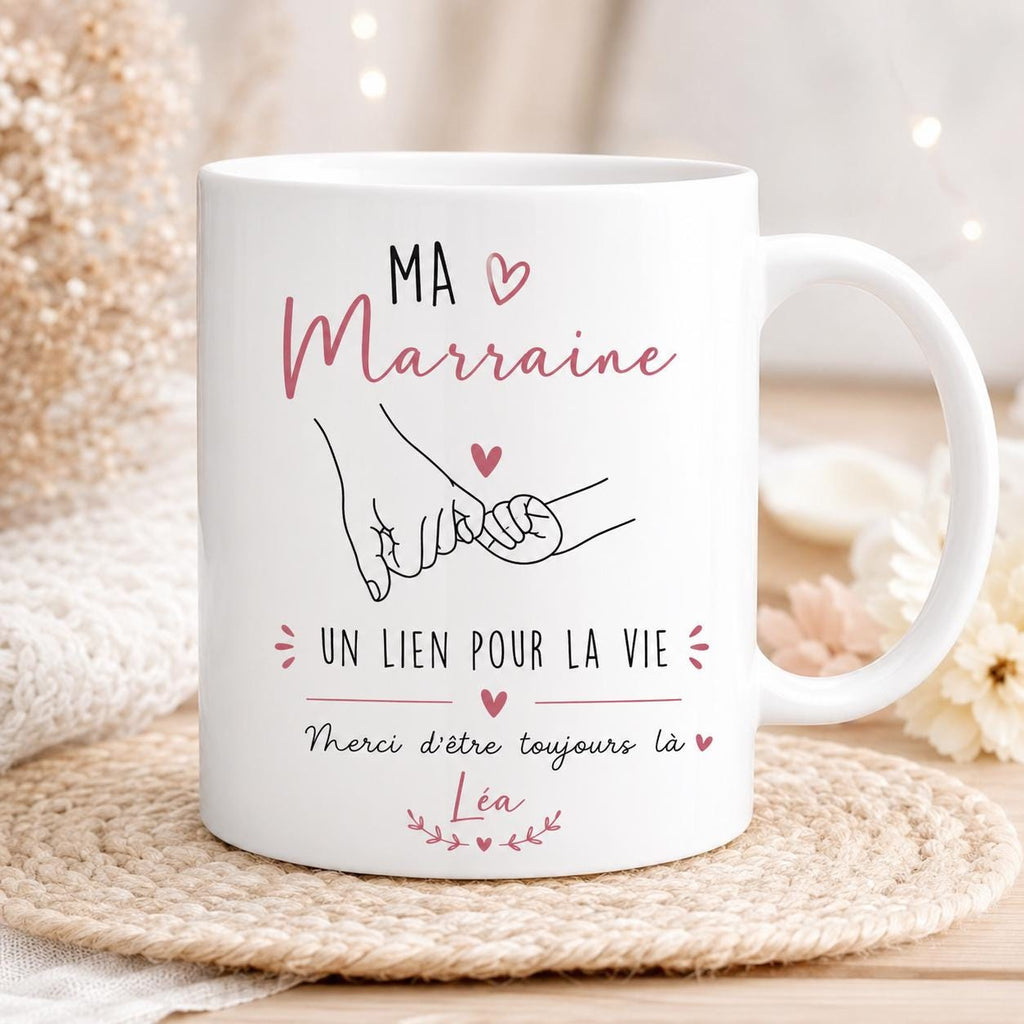 Mug marraine personnalisé avec prénom – Cadeau marraine original – Tasse céramique 325 ml – Baptême ou anniversaire