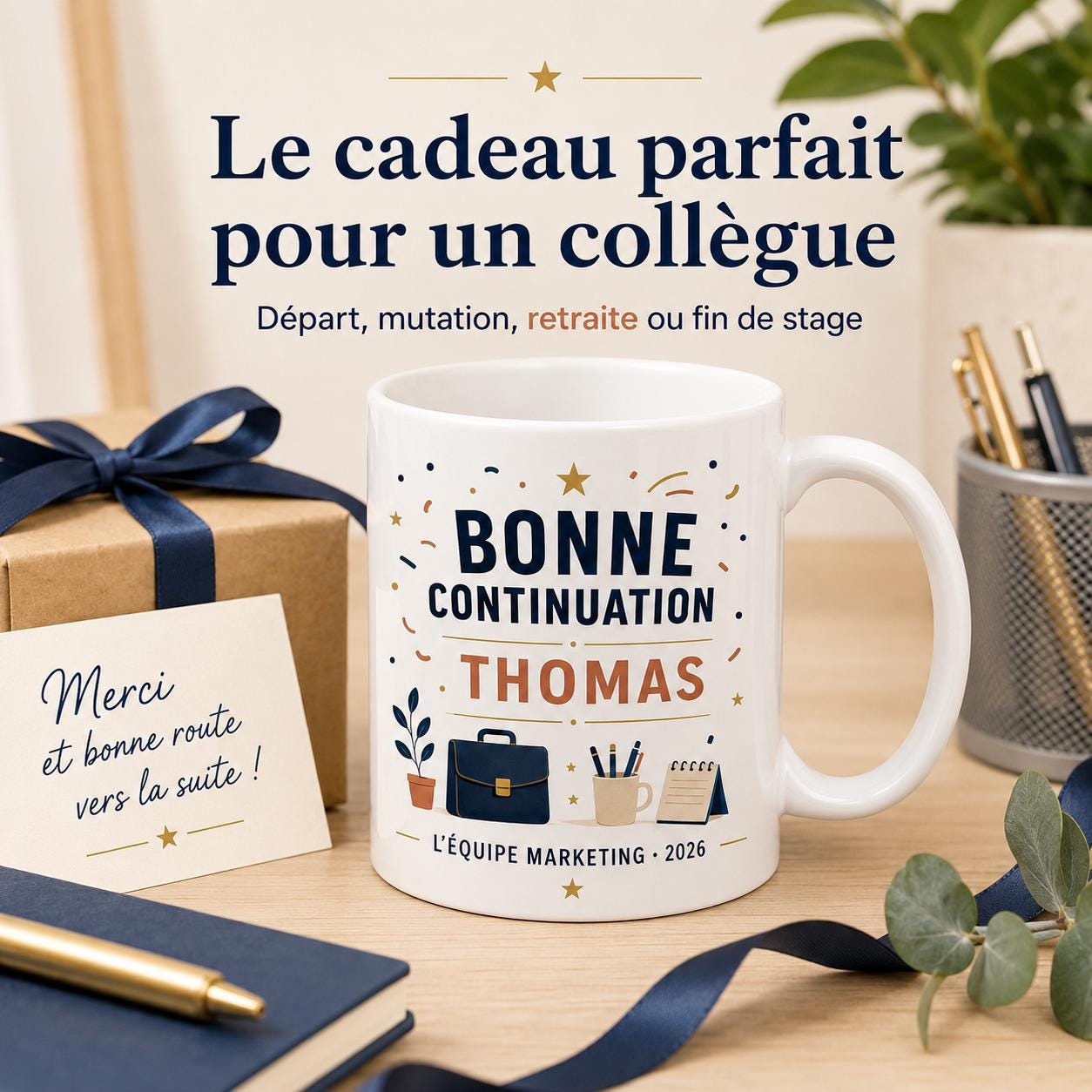 Mug départ collègue personnalisé, cadeau collègue humour ou merci, tasse prénom pour pot de départ et changement de travail