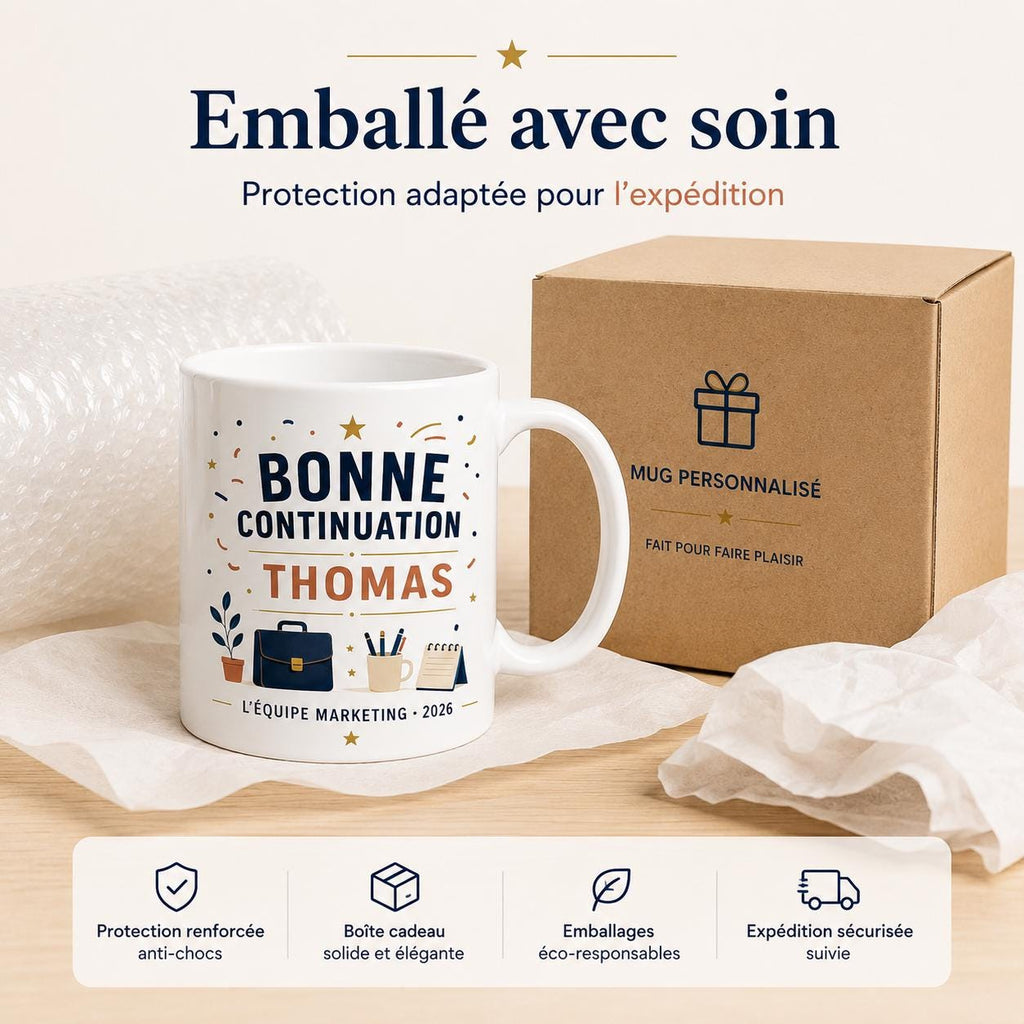 Mug départ collègue personnalisé, cadeau collègue humour ou merci, tasse prénom pour pot de départ et changement de travail