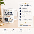 Mug départ collègue personnalisé, cadeau collègue humour ou merci, tasse prénom pour pot de départ et changement de travail