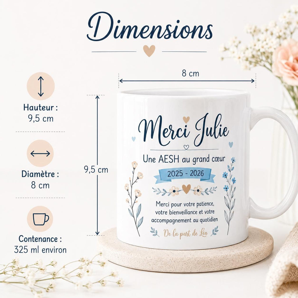 Mug AESH personnalisé avec prénom – Cadeau fin d’année scolaire