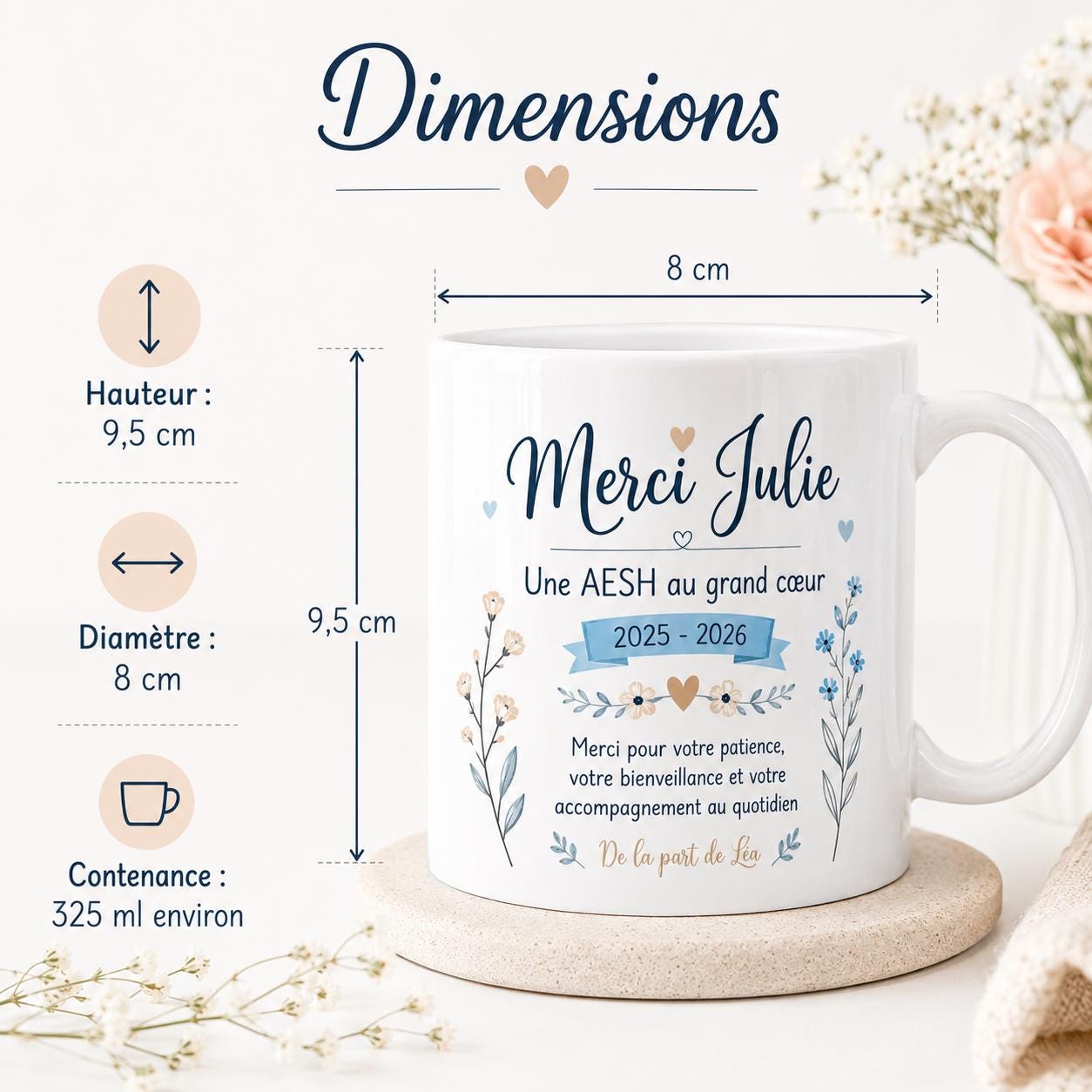 Mug AESH personnalisé avec prénom – Cadeau fin d’année scolaire