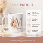 Mug bohème personnalisé avec initiale – Prénom et fleurs séchées