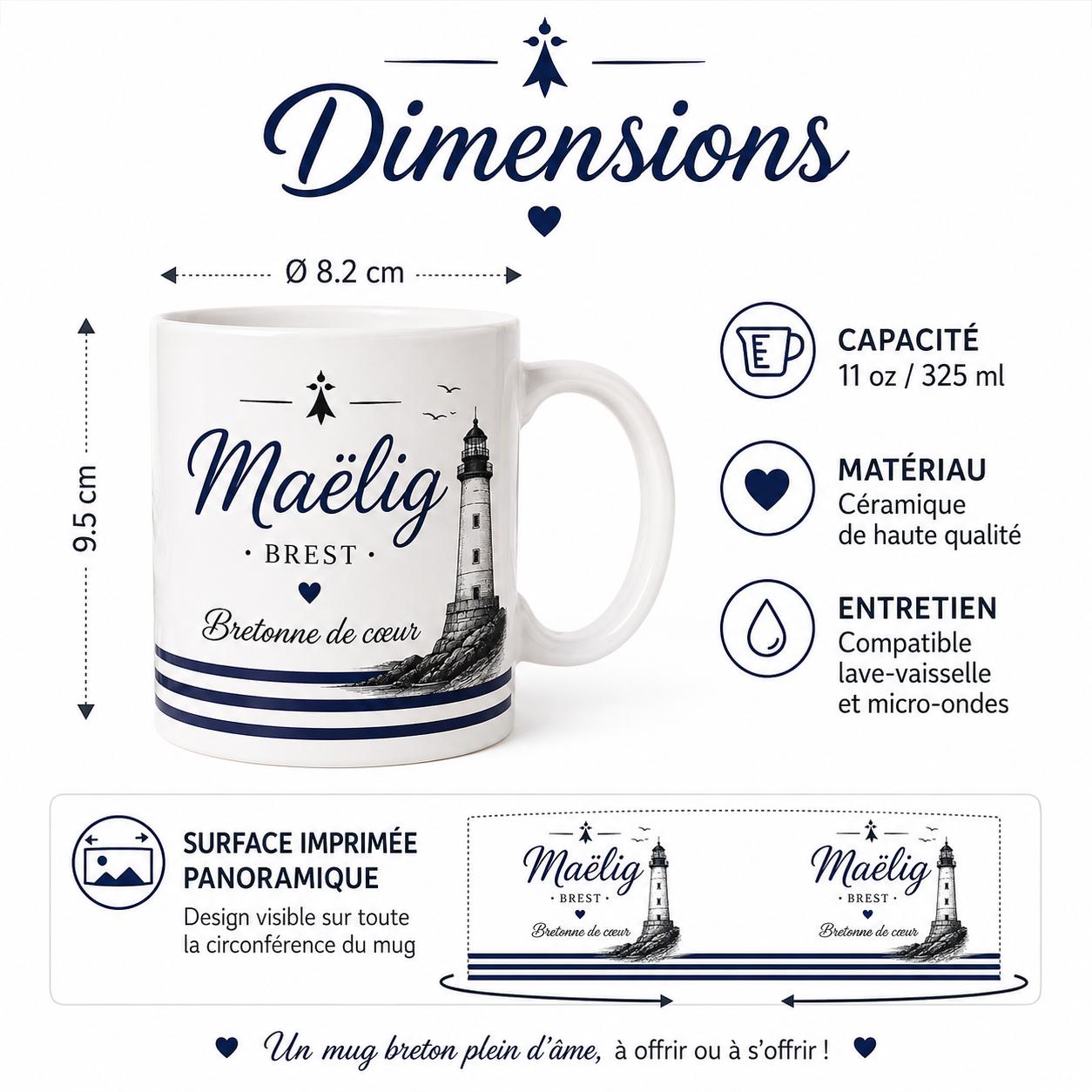 Mug Bretagne personnalisé avec prénom – Cadeau Breton ou Bretonne