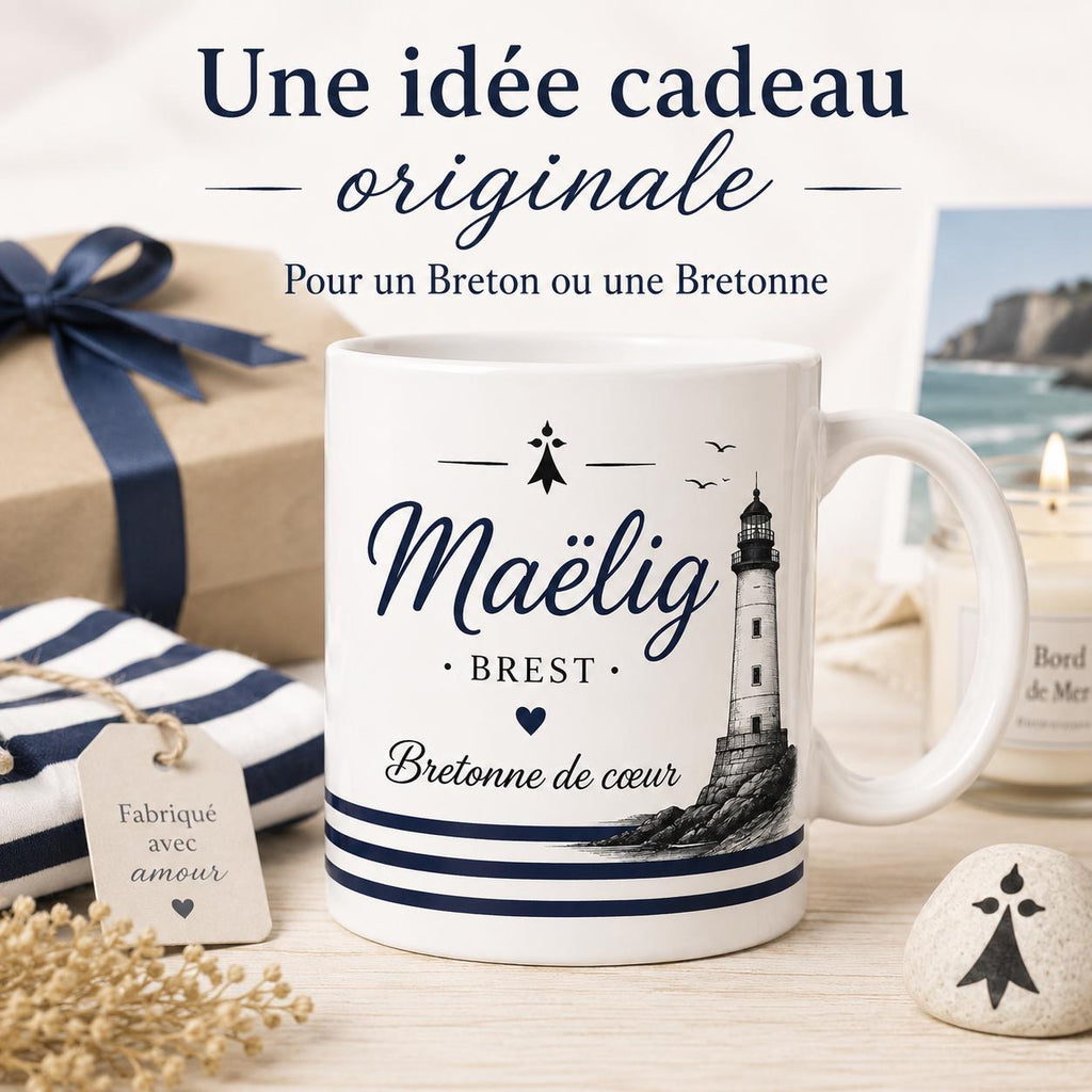 Mug Bretagne personnalisé avec prénom – Cadeau Breton ou Bretonne