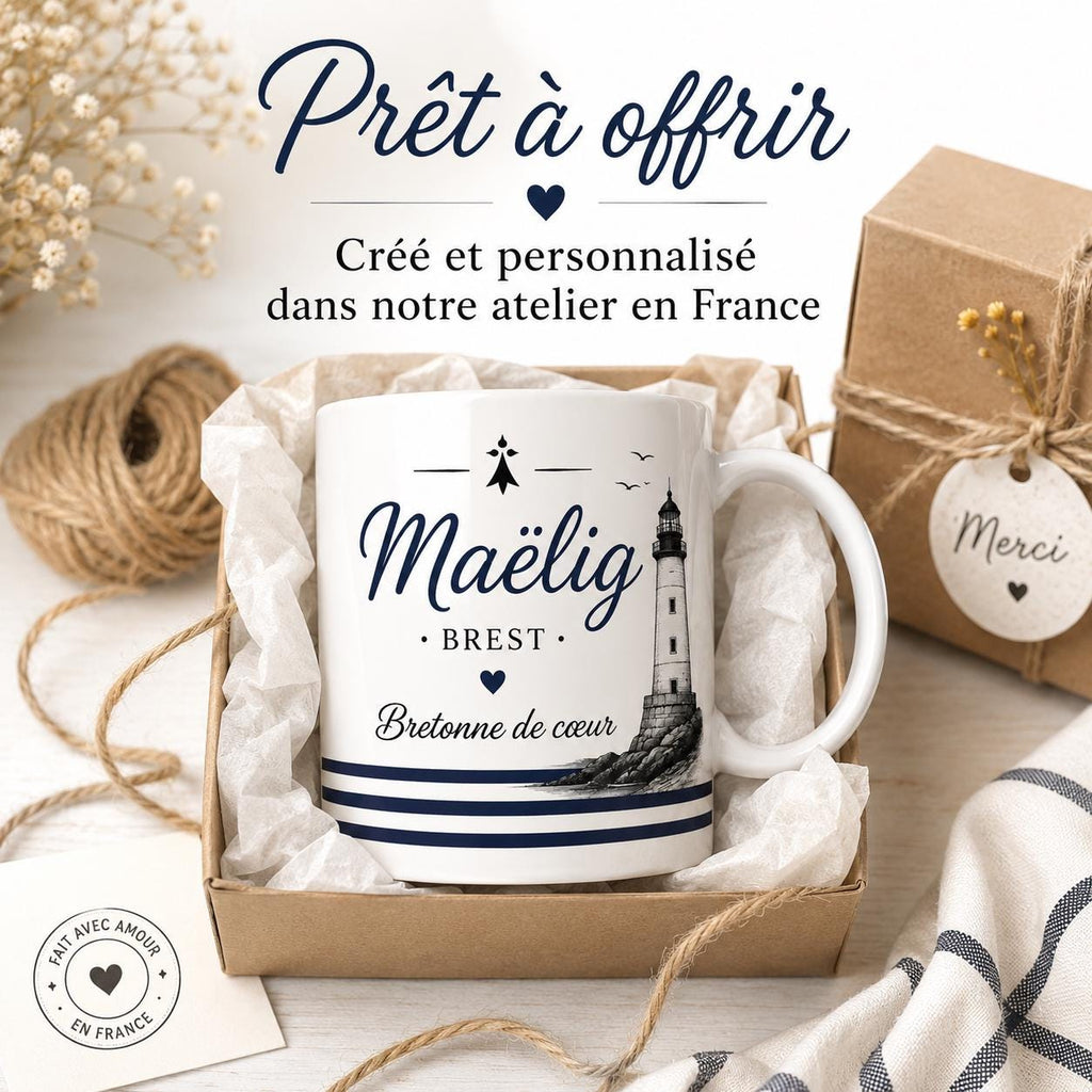 Mug Bretagne personnalisé avec prénom – Cadeau Breton ou Bretonne