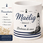 Mug Bretagne personnalisé avec prénom – Cadeau Breton ou Bretonne