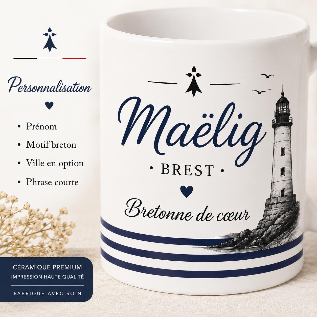 Mug Bretagne personnalisé avec prénom – Cadeau Breton ou Bretonne
