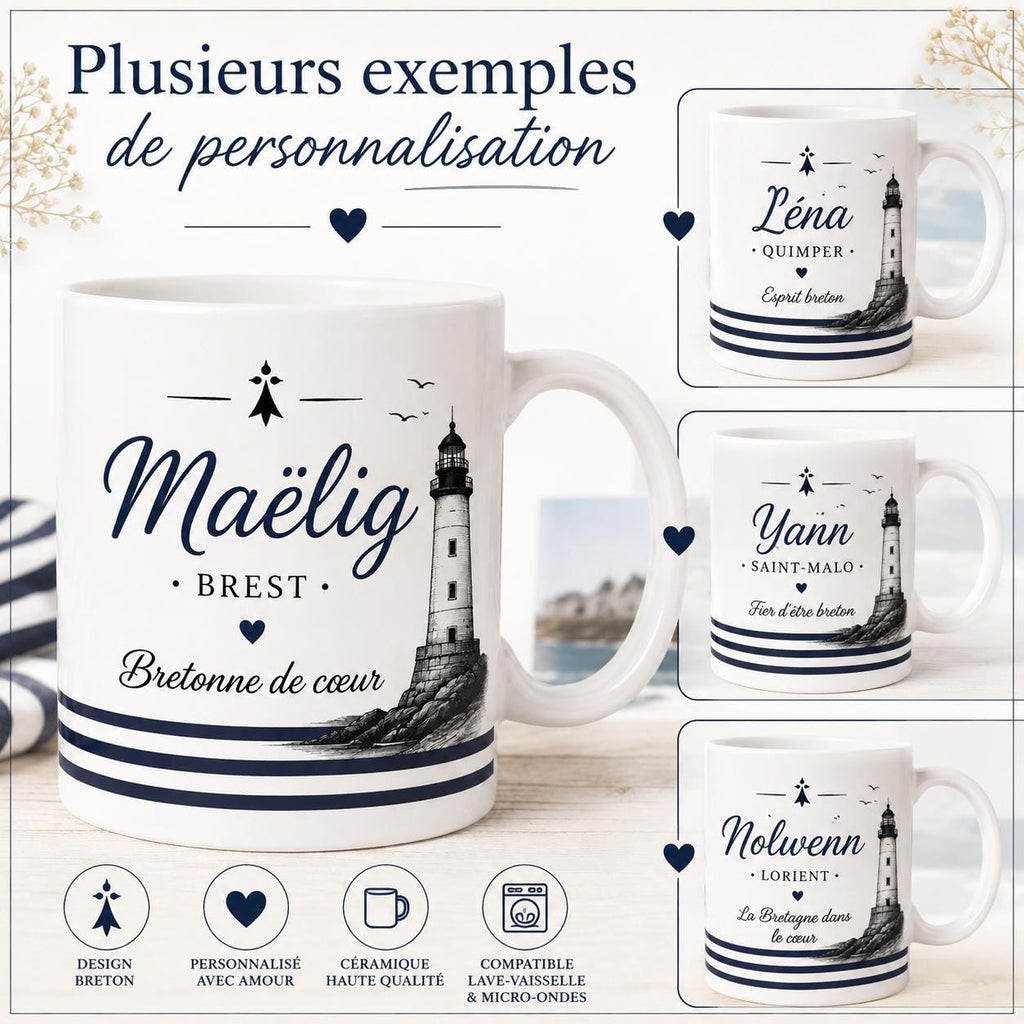 Mug Bretagne personnalisé avec prénom – Cadeau Breton ou Bretonne